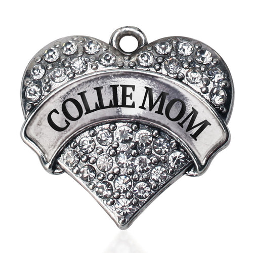 Collie Mom Pave Heart Charm