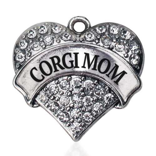 Corgi Mom Pave Heart Charm